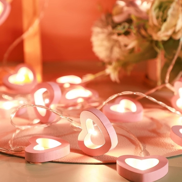 Other - LED Wooden Heart String Lights - Pink - 20 Lights - New in Box
